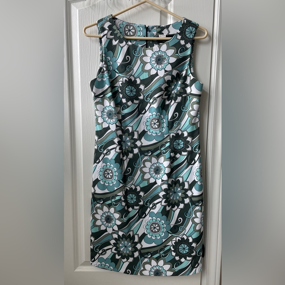Floral Patterned Sleeveless Dress - Green, White, Teal